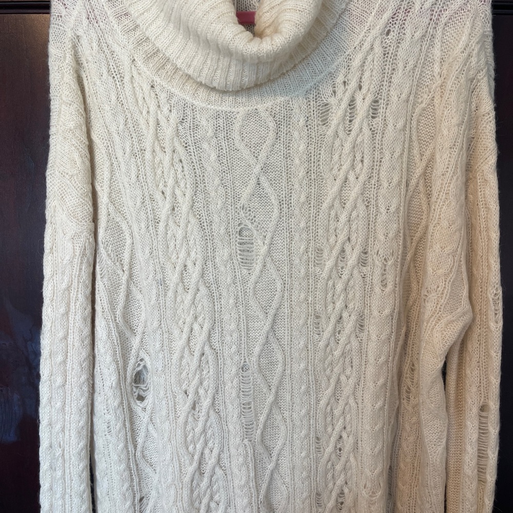 Free People Ivory Cable Knit Turtleneck Sweater